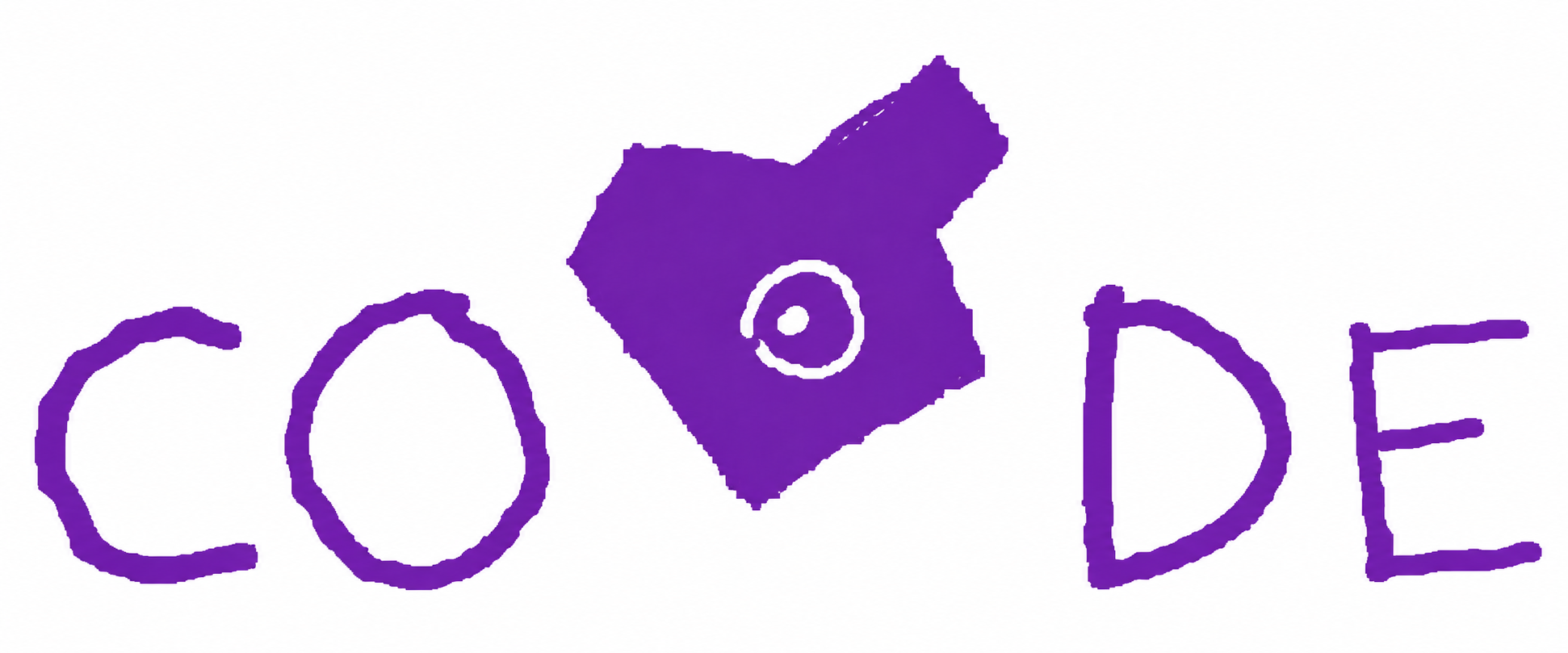 Hand-drawn purple CODE lettering with the Petacore logo
