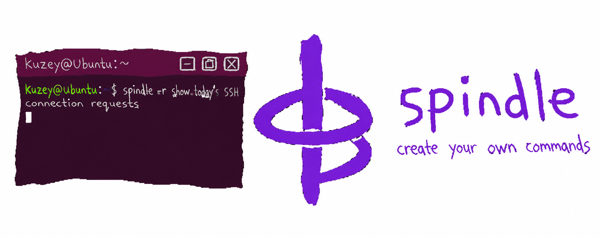 Spindle — create your own commands, illustrated beside a Linux terminal